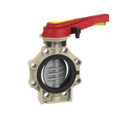 Praher Butterfly Valve K4 CPVC with Hand Lever and Position Feedback