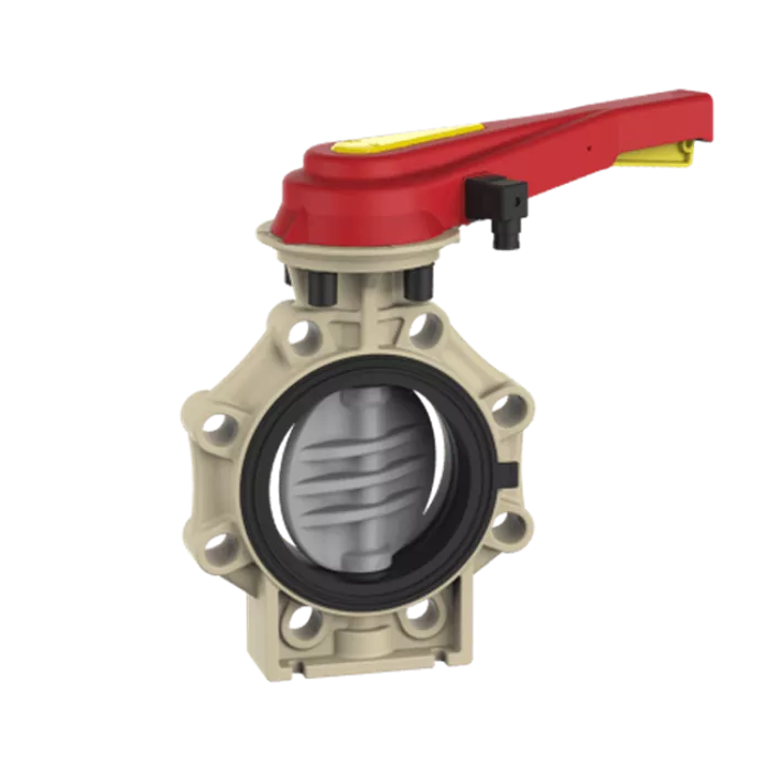 Praher Butterfly Valve K4 CPVC with Hand Lever and Position Feedback