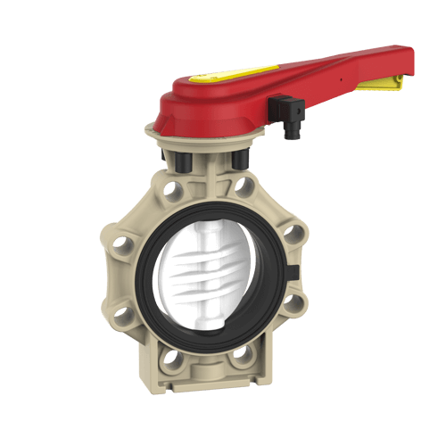 Praher Butterfly Valve K4 PVDF with Hand Lever and Position Feedback