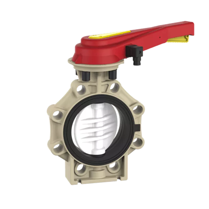 Praher Butterfly Valve K4 PVDF with Hand Lever and Position Feedback