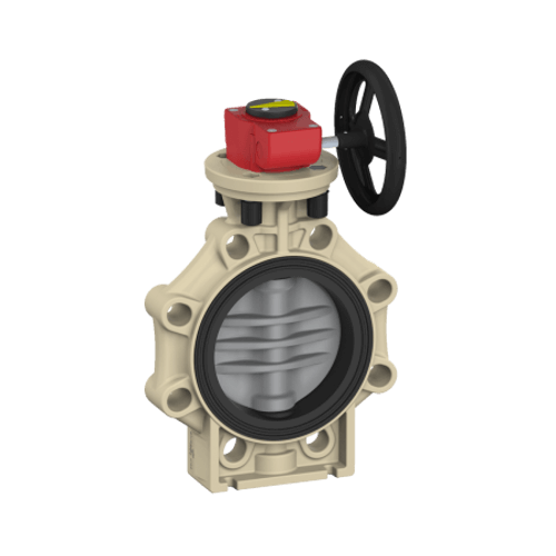 Praher Butterfly Valve K4 CPVC with Hand Wheel and Position Feedback 