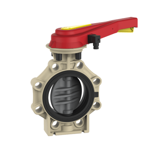 Praher Butterfly Valve K4 PVC-U with Hand Lever and Position Feedback 