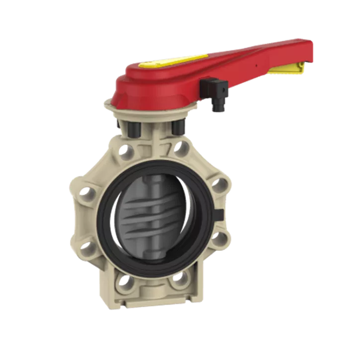 Praher Butterfly Valve K4 PVC-U with Hand Lever and Position Feedback 