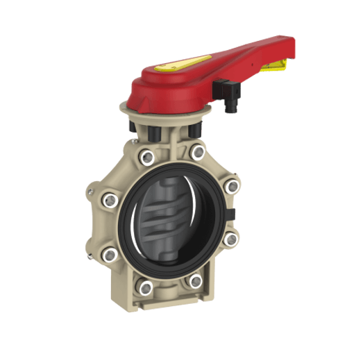 Praher Butterfly Valve K4 PVC-U with Hand Lever, Position Feedback and Lug Type