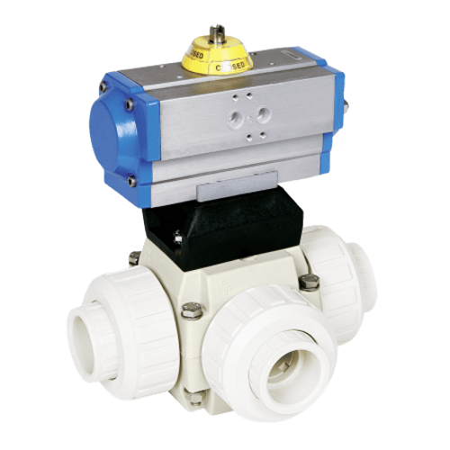 Praher 3-way Ball Valve S4 PVDF Pneumatic Actuator