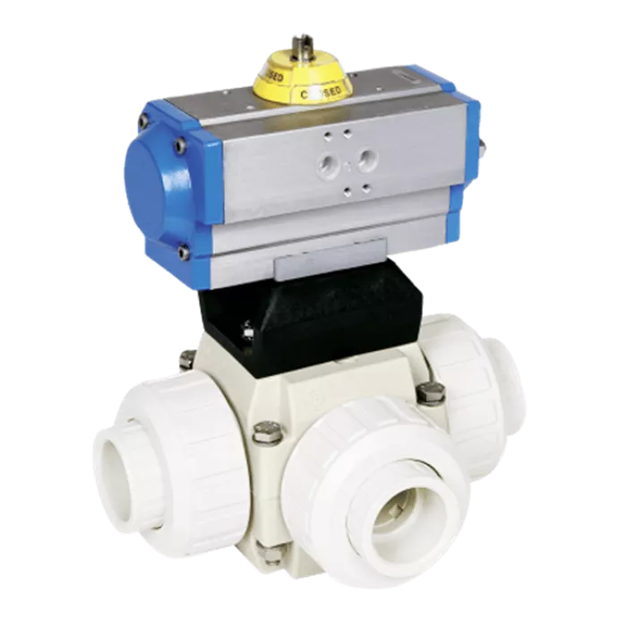 Praher 3-way Ball Valve S4 PVDF Pneumatic Actuator