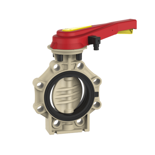 Praher Butterfly Valve K4 PP with Hand Lever and Position Feedback 