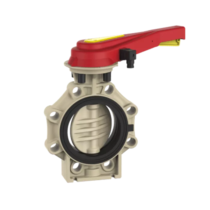 Praher Butterfly Valve K4 PP with Hand Lever and Position Feedback 